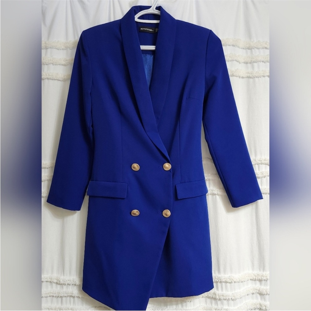 PrettyLittleThing Royal Blue Dress with Gold Buttons